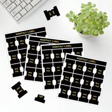 10 Sheets Adhesive Index Tabs, Writable Blank Monthly Planner Stickers, Double-Sided Bookmarks Note Labels, Removable Annotation Tags For Marking Classifying Organizing - Black-10 Sheets - View 5