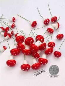 50Pcs Mini Artificial Resin Mushroom ,Random Size Resin Mushroom, Miniatures Fairy Garden Landscape, Moss Terrarium Crafts Potted Micro Landscape Decoration - Red - View 7