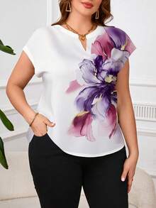 Reflora Casual Minimalist Floral Print Plus Size Shirt - Multicolor - View 2