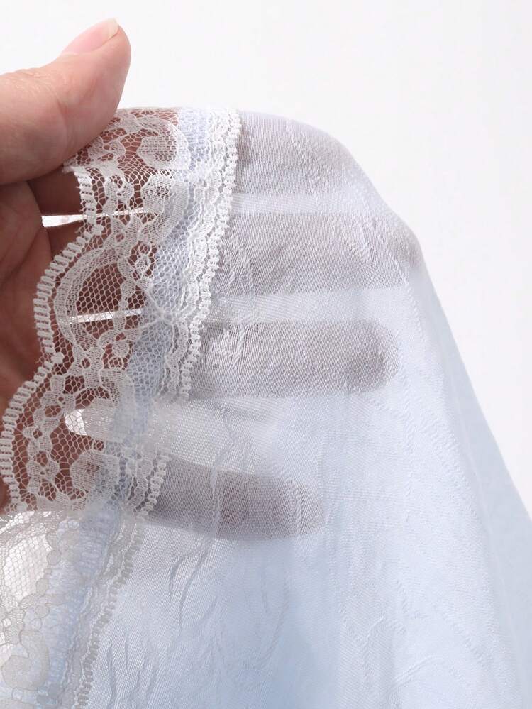 Women's Contrast Lace Tie Bow Short Sleeve Square Neck Elegant Summer Blouse