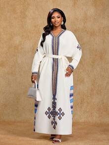 Brilight Vestido largo elegante de fiesta de Navidad y Año Nuevo para mujer con estampado de elementos de rayas y patrones elegantes - Albaricoque - Ver 6