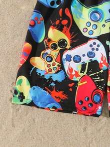 Tween Boys Swimwear Cool Game Print Beach Shorts With Adjustable Drawstring, Suitable For Vacation And Beach In Summer - Multicolor - View 6