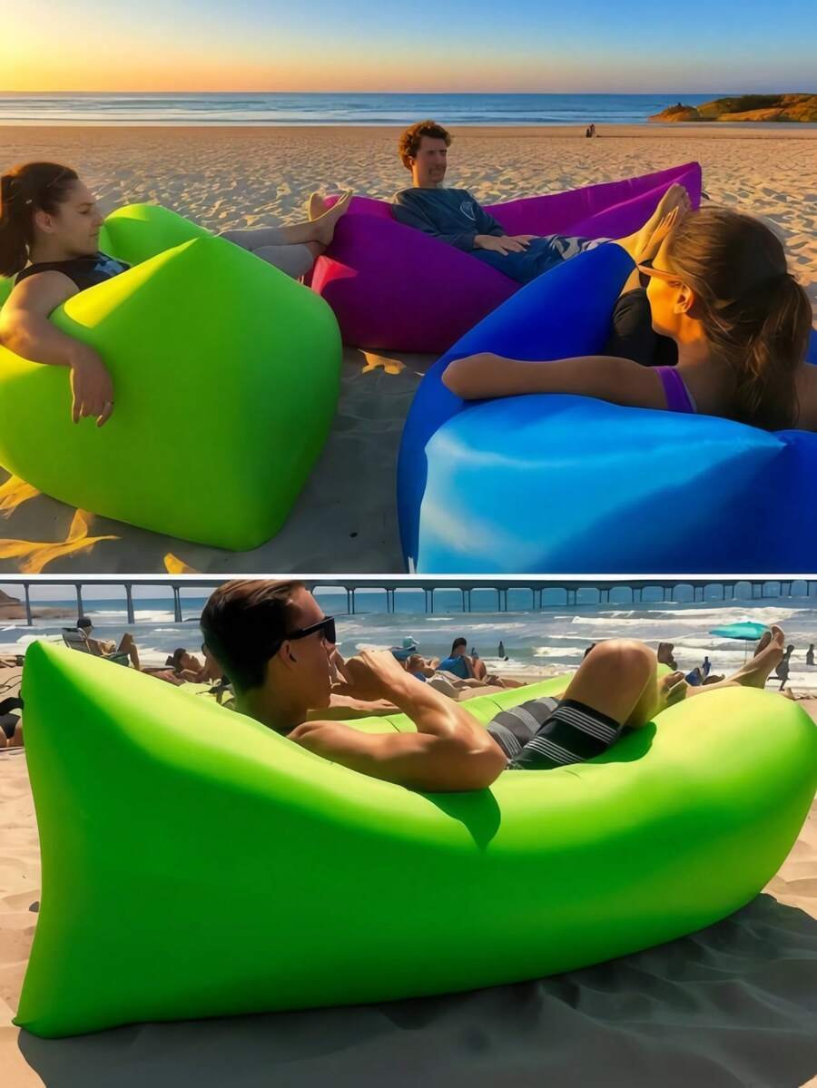 1 pezzo Divano gonfiabile multicolore morbido pieghevole leggero portatile, alternativa al sacco a pelo per campeggio, letto da campeggio per esterno, escursionismo, spiaggia, viaggio, picnic, cortile, attrezzatura estiva per esterno, attrezzatura da campeggio, accessori da spiaggia - Multicolore - Visualizzare 1