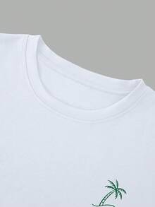 Manfinity Homme Men's Coconut Tree Print Round Neck Short Sleeve T-Shirt, Commuting & Casual Wear - White - View 5