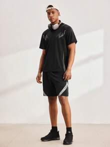 Driftmere 2pcs Men Summer Short Sleeve Set, Casual Sports Round Neck T-Shirt + Shorts Outfit - Black - View 3