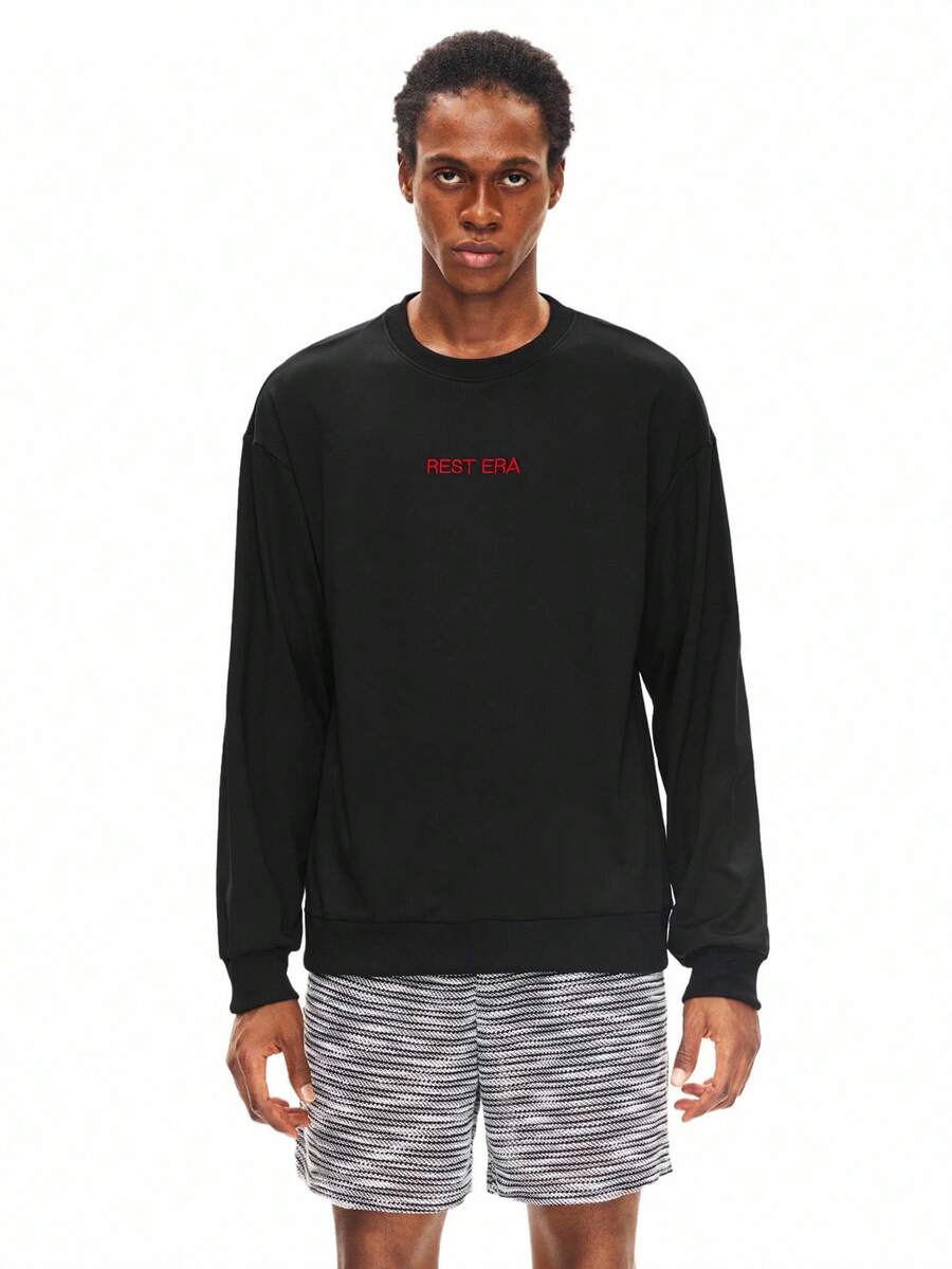 Rest Era Camiseta térmica de manga larga con cuello redondo, de felpa de aceite de coco gruesa, estilo minimalista y versátil, adecuada para uso diario casual - Negro - Ver 1
