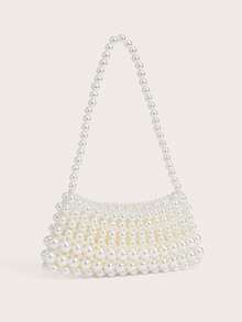 Enchnt 带珠饰细节的珍珠手柄大号手提包、单肩包或腋下包 - 米色 - 查看 6