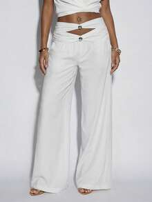 Normani Women's White Wide Leg Pants Pleated Hollow Casual Loose Fit Linen Trousers,Seksi Chic Vacation Holiday Beach Flare Pants For Spring Summer Autumn - White - View 2