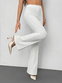 SHEIN Tall Quần nữ chấm bi đen trắng, phong cách công sở tối giản, đơn giản, gợi cảm và thanh lịch, thích hợp cho việc đi làm. - trắng - Xem 4