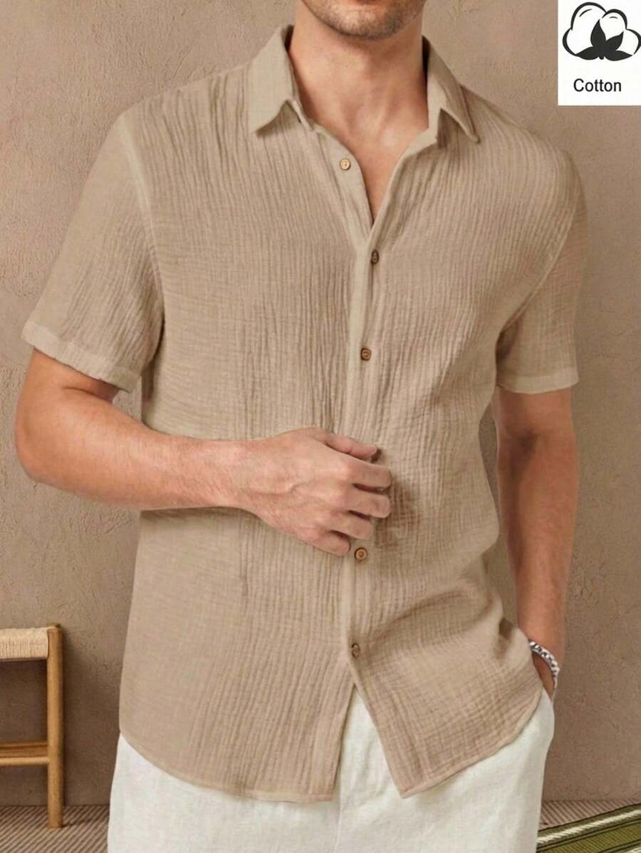 HIMLAND 男士梭织休闲短袖衬衫