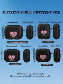 THE POWERPUFF GIRLS X SHEIN 1 pieza Estuche para auriculares con diseño de corazón de Las Chicas Superpoderosas, de textura de alta gama, sencillo, a prueba de golpes y con estilo. Regalo de Halloween y Navidad, compatible con AirPods - Negro - Ver 2