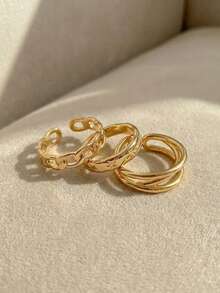 Resyla 3歐美風格設計鏈子,3件套戒指組合 - 金黃色 - 查看 4