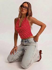 SHEIN BAE Áo tank top dáng suông cổ bèo màu nâu, chất liệu lưới, thích hợp mặc đi phố, đi làm, dạo phố, hẹn hò, tụ họp bạn bè, đi nghỉ mát ở Ý, và nhiều dịp khác. - Đỏ - Xem 6