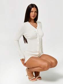 SHEIN ICON Women's Casual Solid Color Cardigan And Shorts 2 Pieces Set - White - View 4