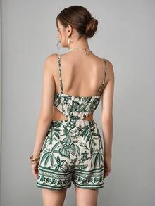 Momance 孕妇性感沙滩度假热带植物印花镂空腰部连体衣，夏季 - 綠色 - 查看 2