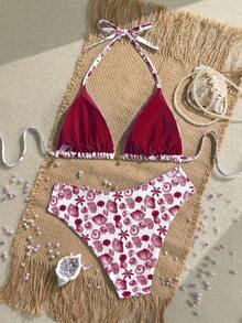 Swim Mod Bộ bikini cỡ lớn dành cho nữ, in hình vỏ sò, kiểu dáng ngọt ngào, thích hợp cho kỳ nghỉ biển. - Màu Đỏ Sâu - Xem 2