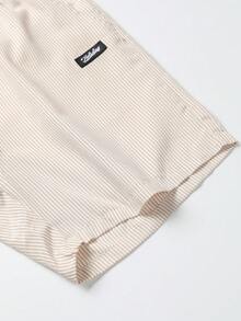 STEELVANCE 男士抽绳腰带条纹休闲日常短裤 - 卡其色 - 查看 6