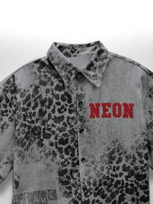 NEON BLANC Áo sơ mi denim nam màu xám in họa tiết da báo - Xám - Xem 4