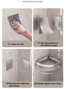 Leicht zu installierender Eckduschkorb aus Aluminium, wandmontiertes Badezimmer-/Küchen-Aufbewahrungsregal, rostfreies Aluminium-Badezimmer-Dreieckregal ohne Bohren, wandmontiertes Toiletten-/Waschtisch-Eckregal, Badezimmer-Accessoires - Verschiedenfarbig - Übersicht 5