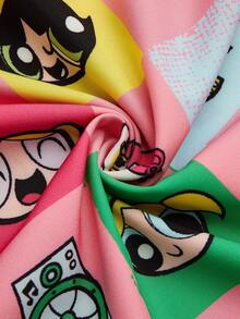 PopScrub THE POWERPUFF GIRLS X SHEIN 女士亮丽格子印花工作服上衣，舒适亲肤V领，带双口袋，制服款 - 彩色 - 查看 5