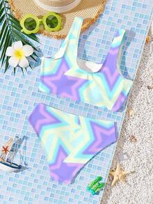 Bộ áo tắm tankini in hình hoạt hình dành cho bé gái tuổi teen, thích hợp cho mùa hè. - Nhiều màu - Xem 2