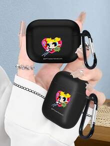 THE POWERPUFF GIRLS X SHEIN 1 chiếc ốp tai nghe họa tiết hoa Powerpuff Girls dễ thương và sáng tạo, chất liệu cao cấp, đơn giản, trong suốt hoàn toàn, chống sốc và thời trang. Quà tặng Halloween và Giáng sinh, tương thích với AirPods. - màu đen - Xem 3