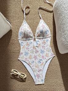 Swim Mod 女士露背吊带性感沙滩度假比基尼泳衣，夏季 - 米色 - 查看 3