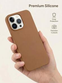 1 pieza Funda de teléfono de acabado mate de lujo VOUVI en color marrón, compatible con iPhone 17/16/15/14/13/12/11 Pro Max; Funda protectora minimalista y de negocios, compatible con iPhone 17/Air/16/15/14 Plus; Nuevas fundas protectoras y accesorios para teléfonos - Marrón claro - Ver 3