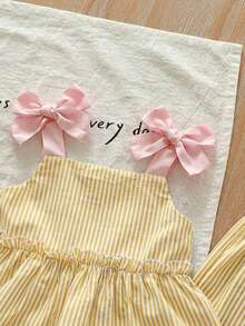 SHEIN LMoss Kids LMoss 女婴夏季可爱条纹吊带背心和松紧腰裤两件套 - 黃色 - 查看 3