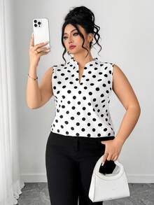 SHEIN CURVE+ 大码女式V领无袖波点衬衫 - 彩色 - 查看 5