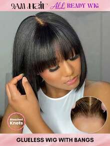 Bob Wig With Bangs All Ready Wig Pre Bleached Pre Plucked Pre-Cut Lace Melting Lace 4x4 Glueless Closure Wig 100% Human Hair 9AM HAIR - SNatural - View 1