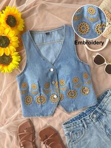 Soleia 女士无袖牛仔背心，性感度假风，蓝色 - 藍色 - 查看 1