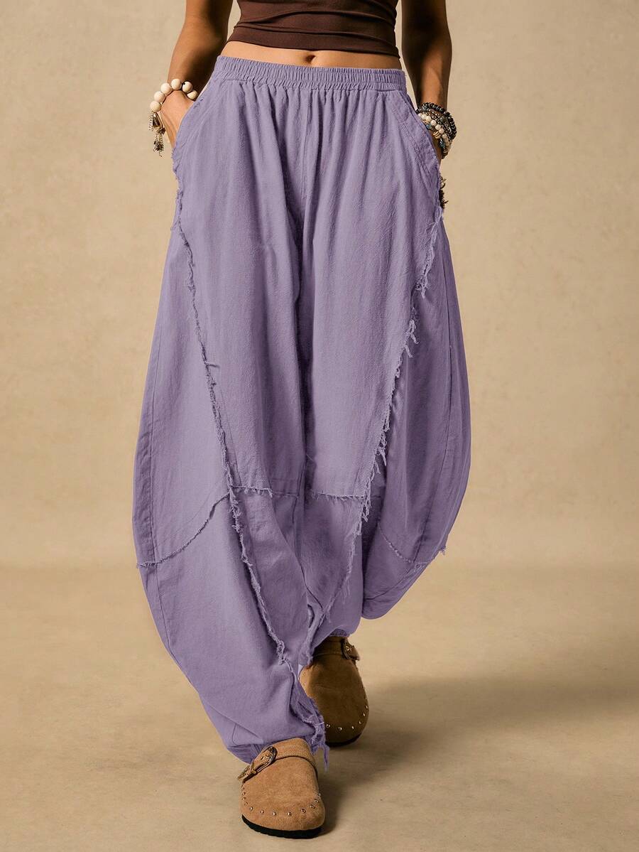 Easelle Celana Wanita Kasual Serbaguna dengan Pinggang Elastis untuk Pemakaian Sehari-hari - Mauve Purple - View 1