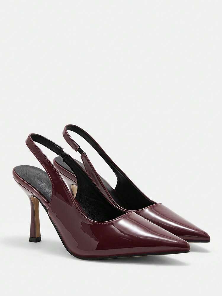 CUCCOO CURVES Women Shoes Fattened Spring And Summer New Pointed Tip Thin Heel Medium Heel Romantic Elegance Temperament Simple Sexy Patent Leather Burgundy Women's High Heel Shoes Slippery Heels Dress Shoes Dating Afternoon Tea Party Valentine's Day Elegant Wear