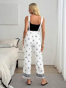 Louniche Damen lässiger, locker sitzender bedruckter Jumpsuit, modische schlankende weite Hose, geeignet für Frühling, Sommer Alltagstragen, Urlaub und Zuhause - Weiss - Übersicht 2