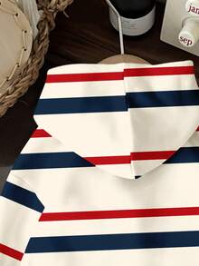 Baby Boy Casual Minimalist Classic Fashion, Striped, Teddy Bear, Cute Style, Loose Comfortable Knit Soft Sweatshirt, Suitable For Autumn/Winter - Multicolor - View 5