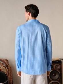 VeloEdit Men's Business Casual Long Sleeve Striped Shirt For Men Nice Shirts For Business Casual Shirts Shirts Casual Slim Fit Shirts For Man, Embroidered Carolina Blue Baby Blue For Blue Blue Dress For Old Money, Father's Day Gift For Father & Boyfriend - Baby Blue - View 2