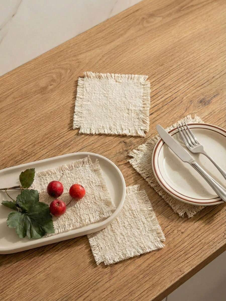 Cirelle Handwoven Jute Coaster Set Of 4 - Ins Style Fabric Coasters For Coffee & Tea, Natural Fiber Table Decor For Home & Cafe - Multicolor - View 1