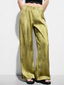 Aveloria Modichic Gradient Brush Print Abstract Metallic Pleated Loose Straight Leg Pants, Urban Minimalist Commute Casual Vacation Versatile, Spring/Summer - Multicolor - View 1