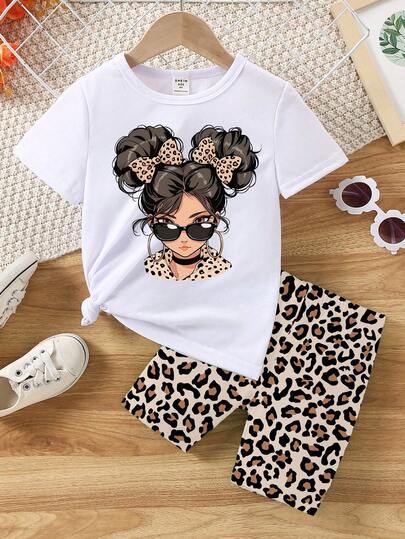 Toddler Girls Casual Fashion Creative Pink & White Striped Cartoon Cute Blue Rabbit Print Loose Basic Short Sleeve Top With Bike Shorts Summer Clothes For Girls Kids Summer Clothes For Kids Girls Kid Clothes For Girls Summer Girls Leopard Outfit Girls Cheetah Set Teen Girl Matching Set Short Sleeve Sets Girl Summers 3 Pcs Set Girls Cool Summer Holiday