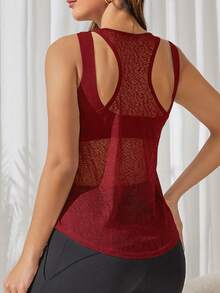 Gameset SHEIN Sport Women's Solid Color Sheer Fitness Sports Tank Top - Burgundy - View 2