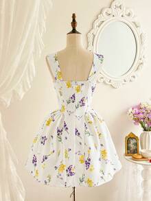 Vintamour Vintage elegantes Damen Kleid mit Blümchenmuster, Minikleid für Lässig, Feiertage, Partys, Teegesellschaften, Vintage Pinup Stil, Retro Kleider, Muttertag, Sommerkleider für Damen, Sommerkleidung, Sommerkombinationen für Damen, Festival Outfits für Damen, Festivalkleid, elegante Kleider für Damen, Lässig Kleider für Damen, Urlaubsoutfits für Damen, Urlaubskleider, Country Konzert Outfit, Country Stil für Damen, Country Kleid für Damen, Weißes Kleid - Aprikosenfarben - Übersicht 7