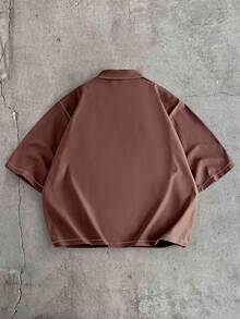AXEPEAK Men's Summer Casual Flap Pocket Short Sleeve Shirt And Shorts Set - Coffee Brown - View 7
