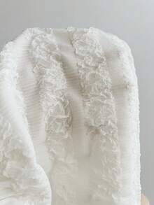 Elamini 女士复古方领收腰蕾丝拼接荷叶边弹力纹理连衣裙 - 白色 - 查看 8