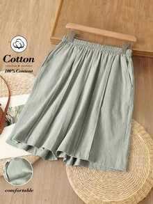Rusticease Quần short nữ màu trơn, cạp chun, túi bên hông, kiểu dáng thường ngày, thích hợp cho mùa hè. - màu xanh lá - Xem 1