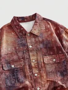 ROMWE MEN Street Life Men's Contrast Color Front Button Pocket Casual Short Sleeve Denim Shirt - Multicolor - View 2