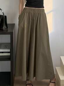 DAZY Women's Elegant Commuter Solid Color Loose Wide Leg Cropped Pants, Summer - Brown - View 3