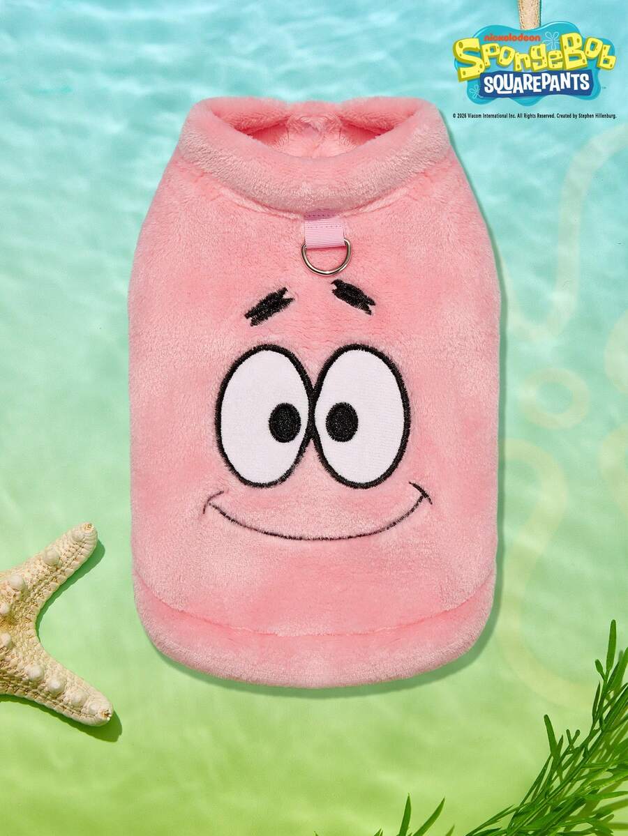 SpongeBob SquarePants | PETSIN 1 Áo khoác đa năng cho mèo/chó, áo khoác nhung hồng dễ thương có thêu, áo cardigan dày ấm áp mùa thu đông. - Hồng - Xem 1