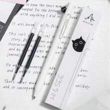 New Anxiety Cat Hiding Cat Center Comparison Pen, Creative Personalized Cute Quick-Drying Brush Pen, Single Tube With 2 Refills, 0.5mm Quick-Drying Brush Pen For Students - Black - View 9
