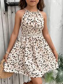 SHEIN Đầm không tay họa tiết da báo dễ thương cho kỳ nghỉ hè, bộ đồ đôi mẹ và bé (2 món bán riêng lẻ) - trắng - Xem 3